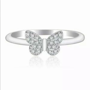NEW•Silver pave set CZ Butterfly ring sz9